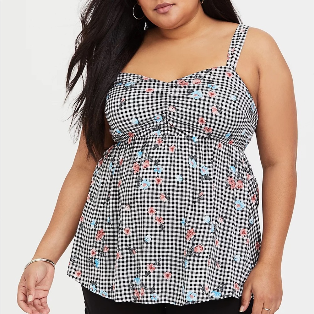 TORRID GINGHAM FLORAL CHALLIS BABYDOLL CAMI